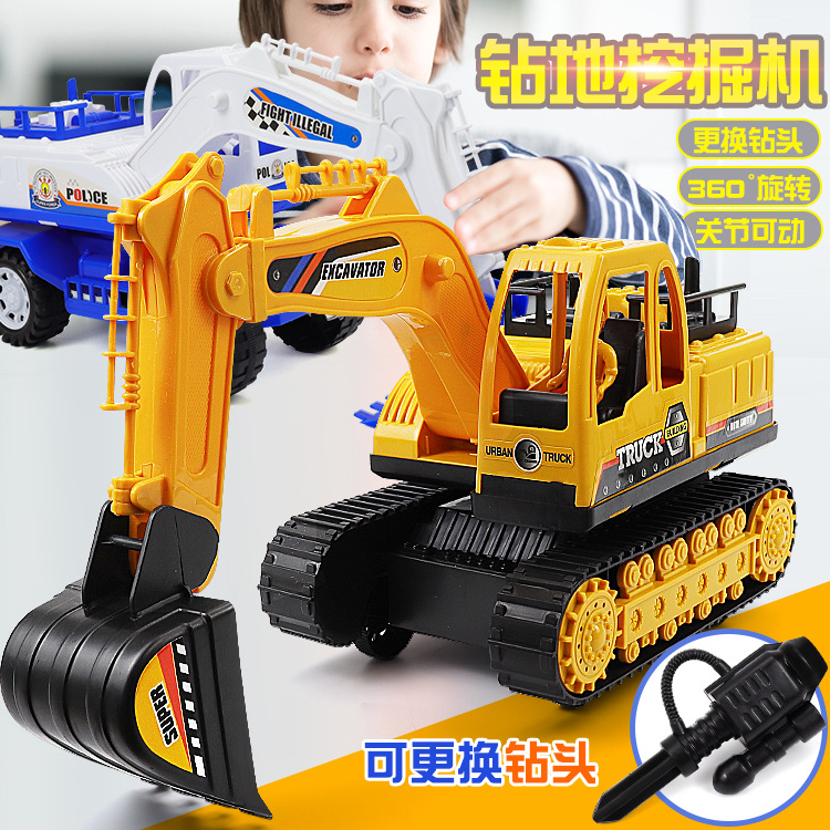 Excavadora de juguete inercial grande para niños al por mayor, modelo de vehículo de construcción realista para niños, coche de juguete para la playa.