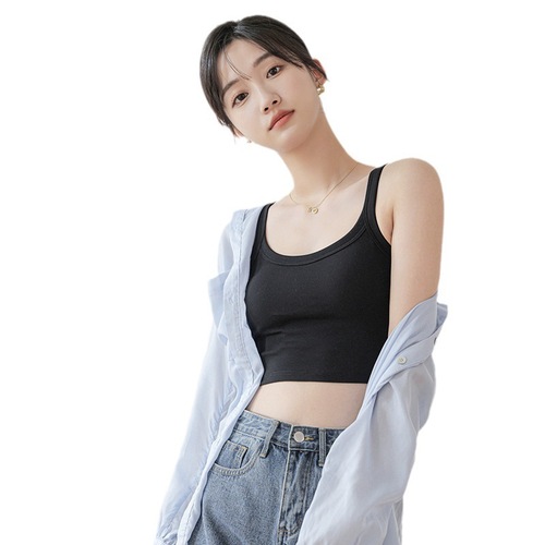 Japanese all-in-one pure cotton camisole for women with chest pad for outer wear, sports beauty back, solid color fixed cup to wrap chest