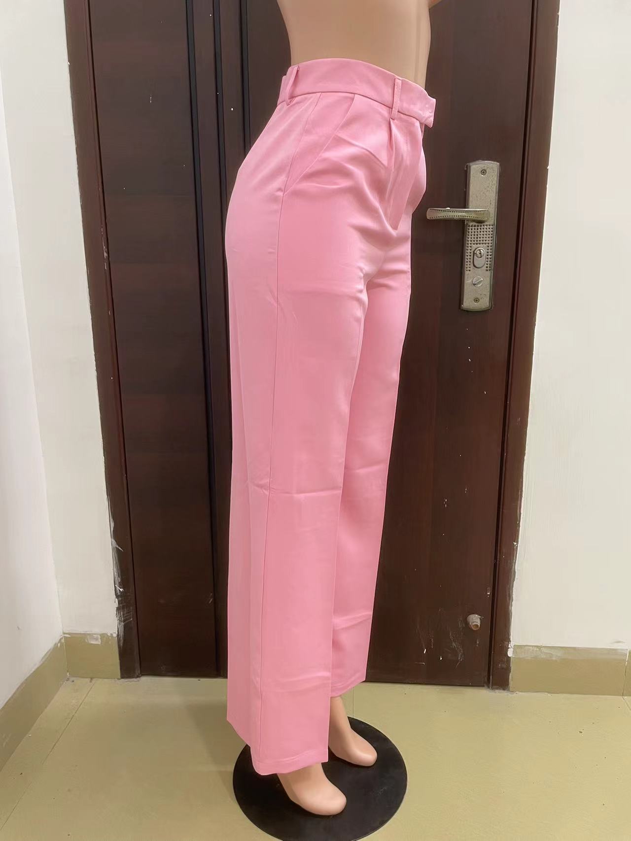 High waisted straight wide leg casual trousers_mkmklike.com