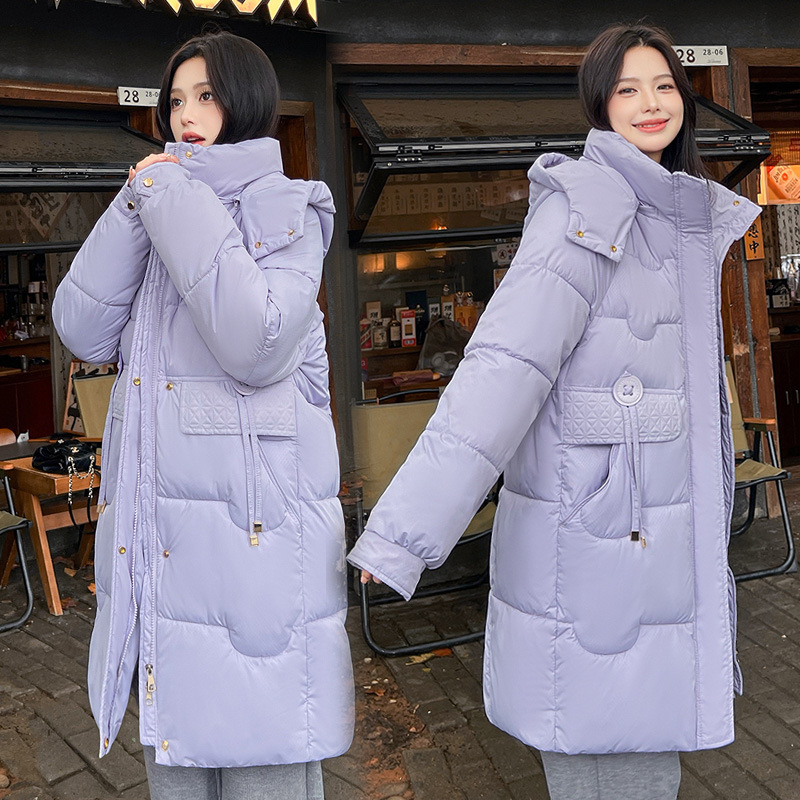 Algodón de pluma para mujeres 2025, nueva moda de algodón para mujeres de invierno coreana suelta chaqueta de algodón con capuz, abrigo grueso
