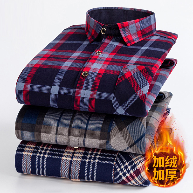 Cross-Border Amazon Winter Fleece-Lined Warm Shirt Composite One-Piece Fleece for Middle-Aged Men