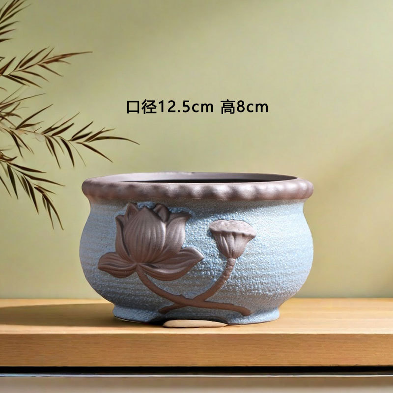 Qunseng maceta de flores de cerámica doméstica maceta de cerámica gruesa de gran calibre maceta de cerámica verde bandeja de flores al por mayor de precios especiales