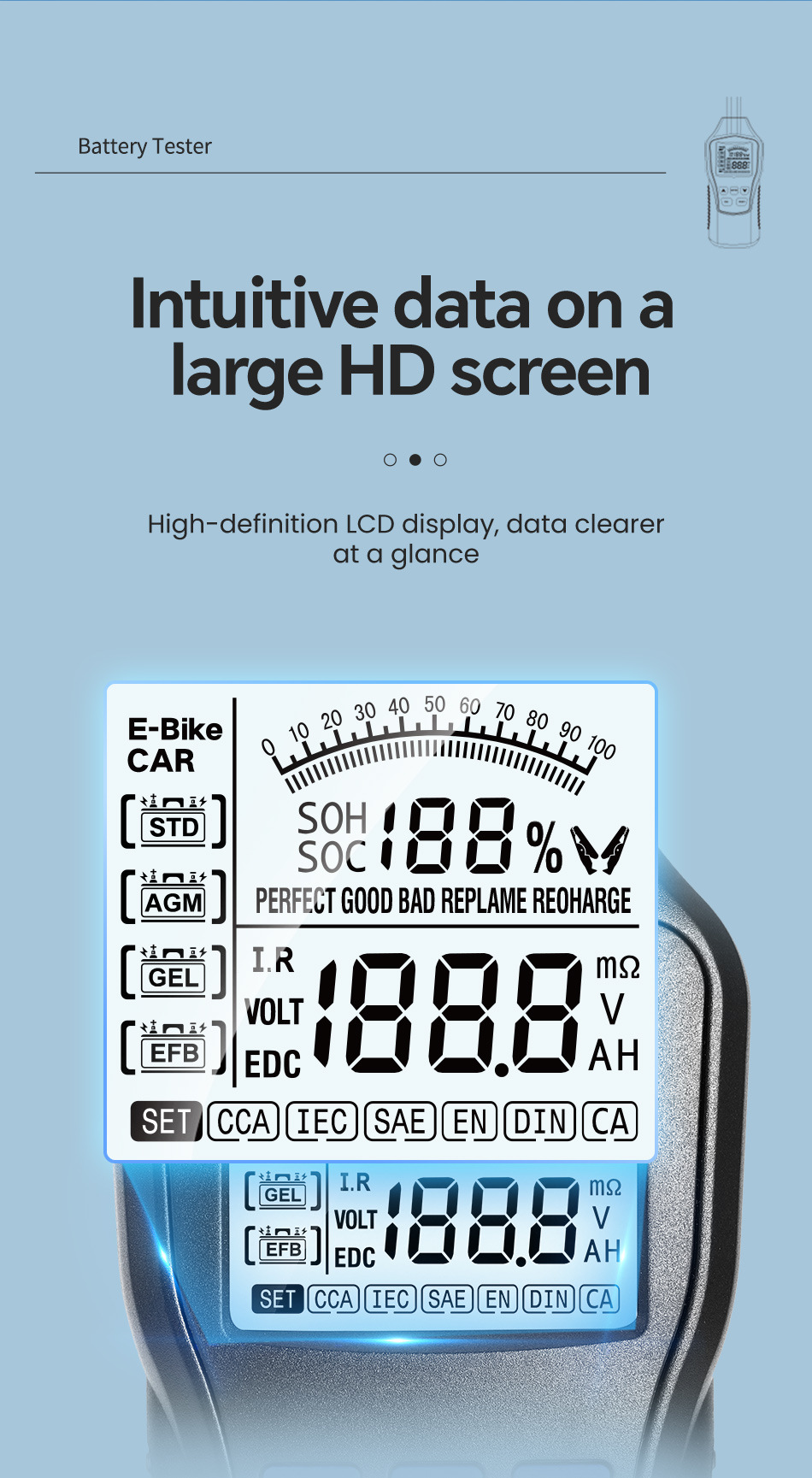 Intelligent Battery Tester High-Precision 12V24V Battery Tester Battery Car Oil Car Lead-Acid Battery Test