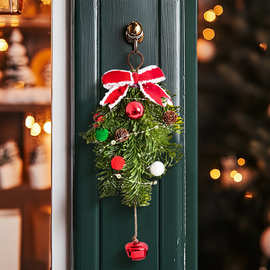 跨境新款亚马逊圣诞节装饰藤条铃铛门挂壁炉橱窗节日圣诞装饰花环