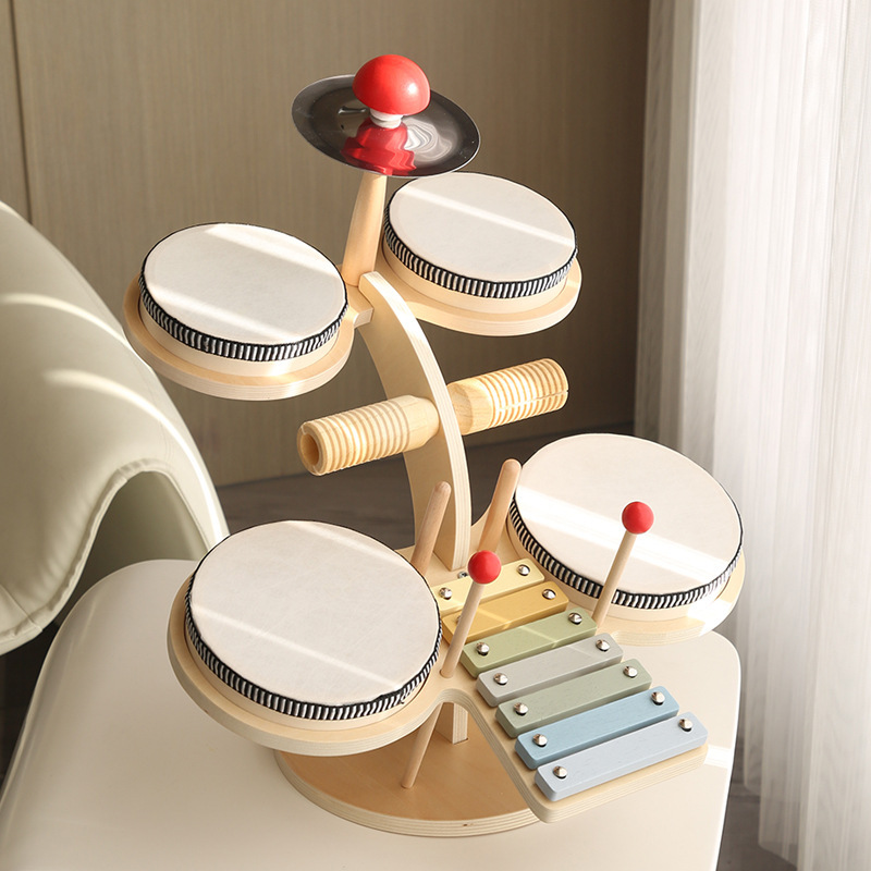 Conjunto de batería multifuncional de educación temprana Montessori liberación de madera bebé color cognición música talento educativo iluminación juguete