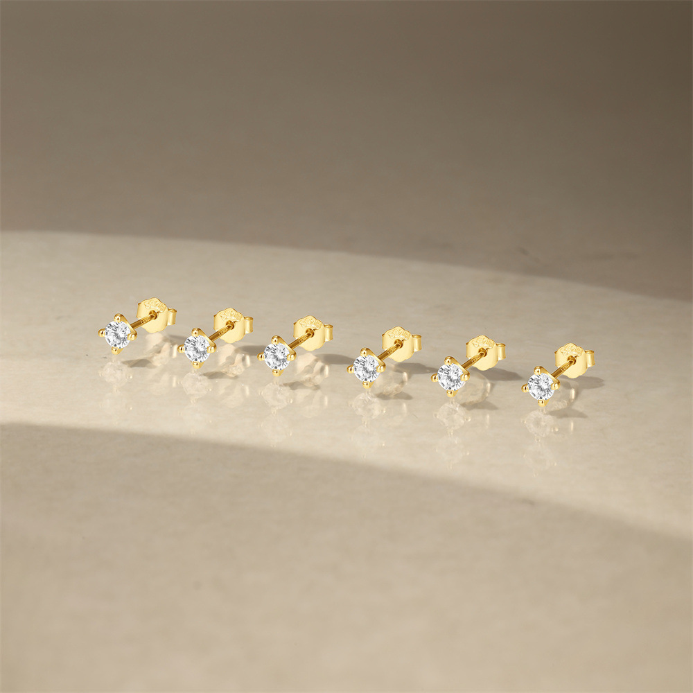 Daily, Street Occasion 1 Set 925 Sterling Silver Zircon Geometric Ear Studs