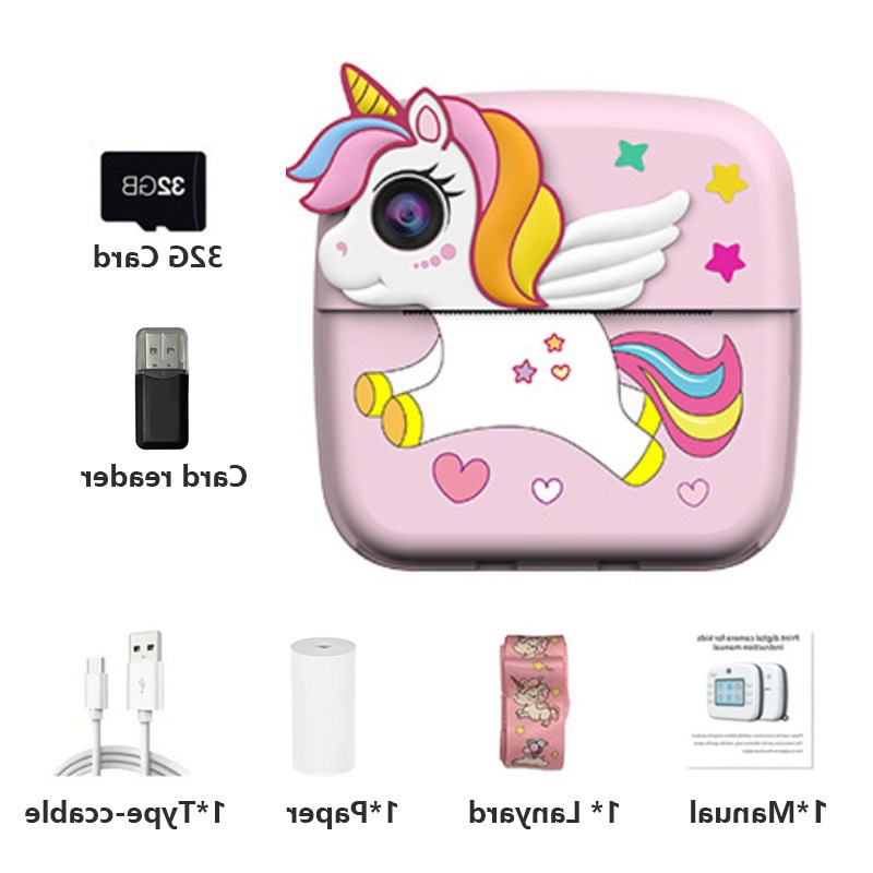 Nuevo dibujo animado mini cámara digital para niños alta definición fotocamera de impresión unicornio fotocamera digital fotocamera