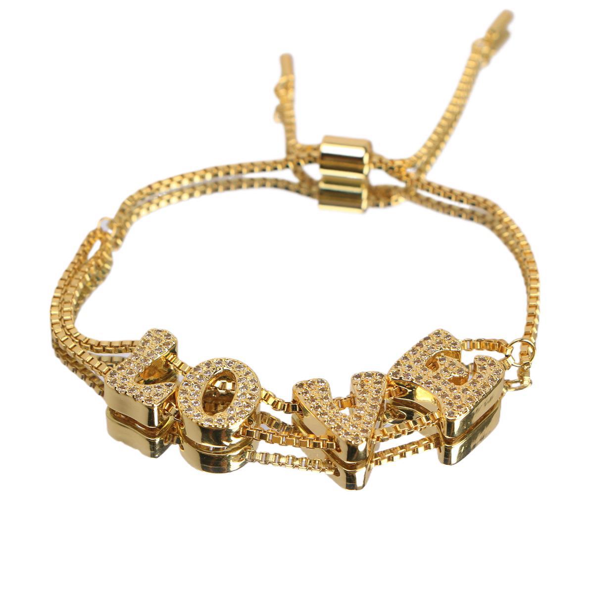 Plating Design Wholesale Jewelry Casual Glam Letter Copper Zircon Plating Box Chain Bracelets