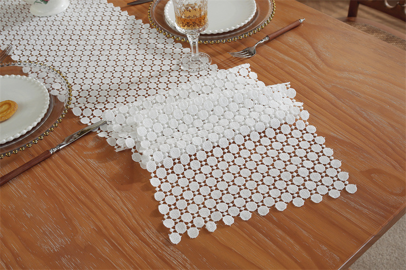 Rustic Romantic White Hollow Floral Lace Table Runner Decor_voghion.com