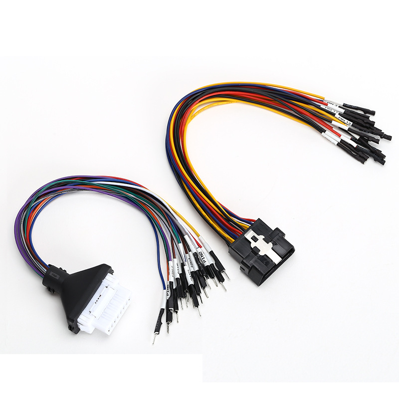 OBDII通用公头母头满芯跳线16线全通尾部带端子带标签30厘米