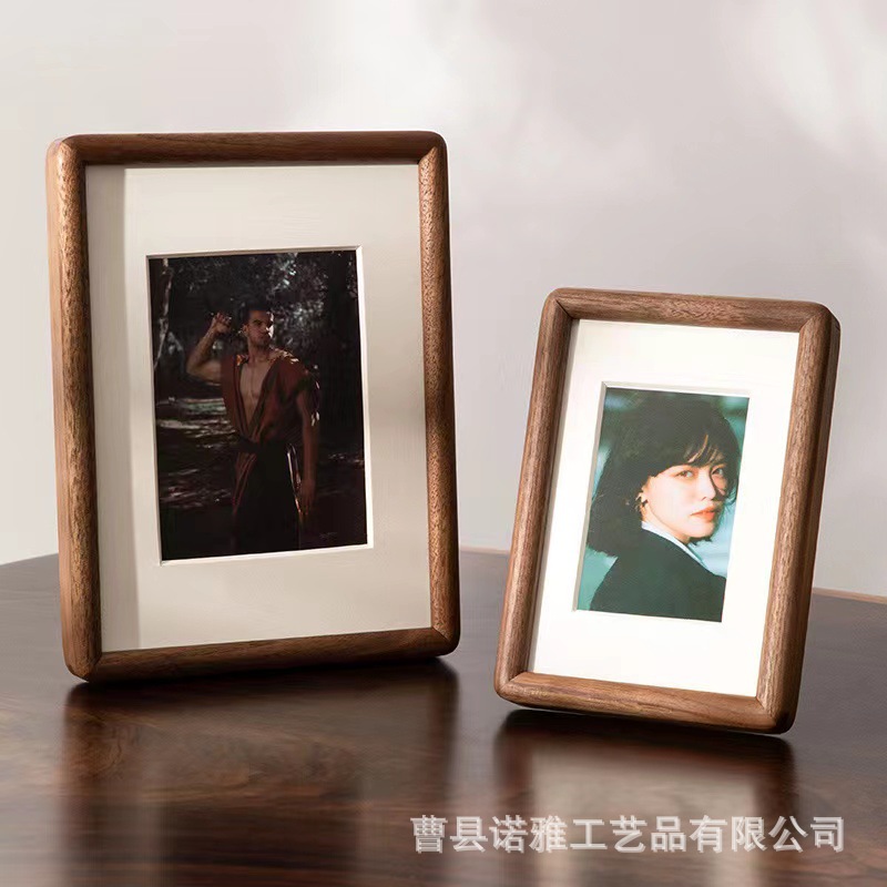 创意圆形胡桃木榫卯画框6寸8寸情侣卧室摆件婚纱照证件展示相框-阿里巴巴