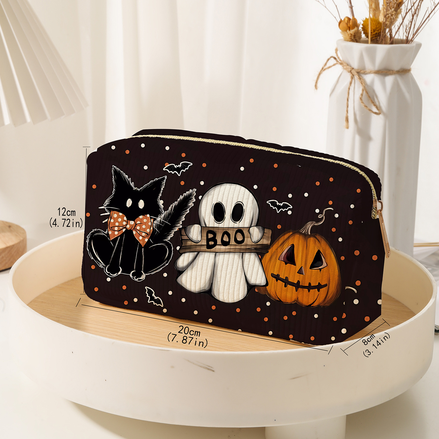 Wholesale Cute Pumpkin ghost Cat Corduroy Square Makeup Bags & Storage