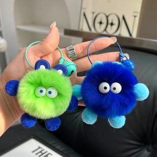Cute Rex Rabbit Fur Small Coal Ball Rabbit Elf Ball Bag Pendant Schoolbag Ugly Stuff Doll Hanging Cartoon Keychain