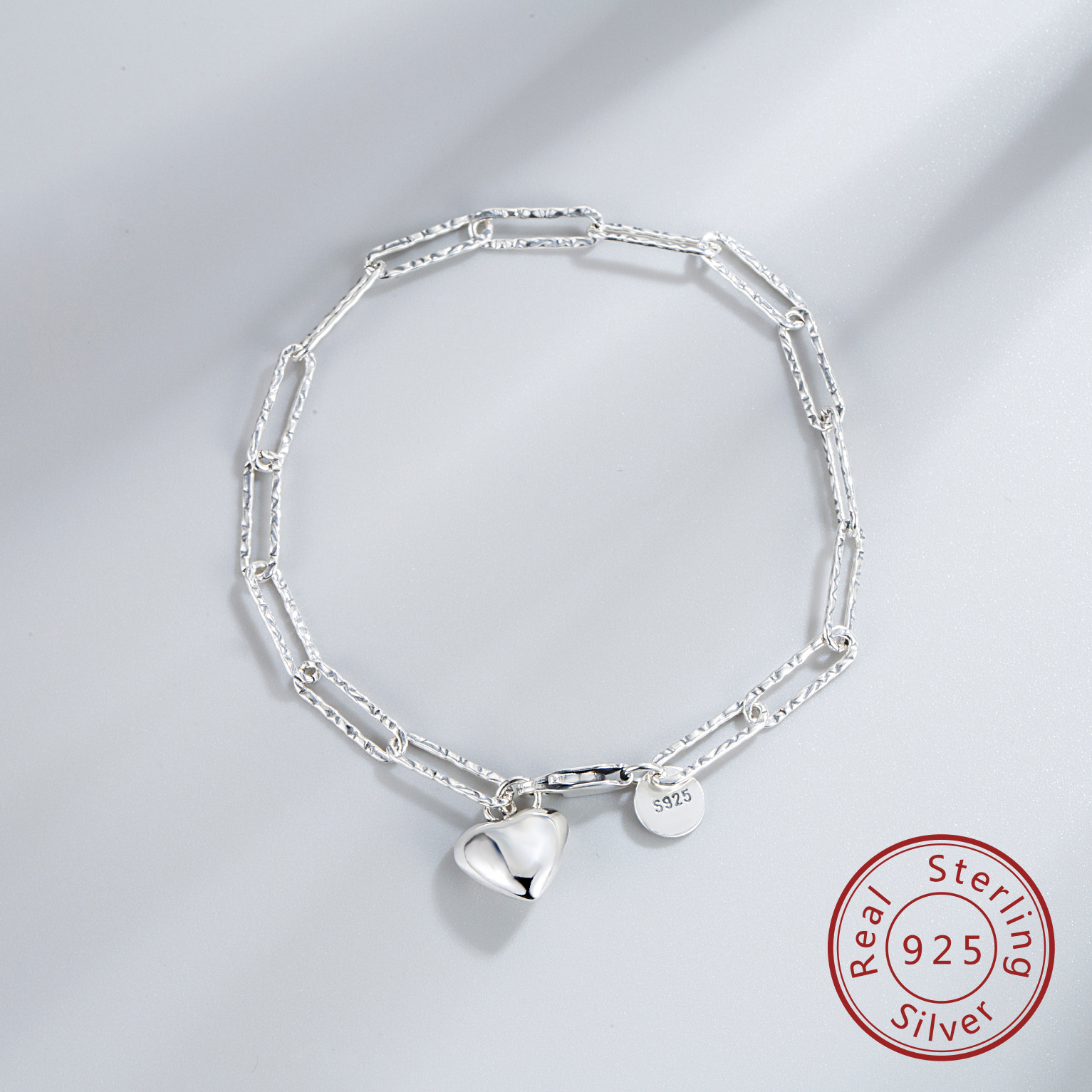 4g Weight 925 Sterling Silver Pendant Material 925 Sterling Silver Paperclip Chain Bracelets Simple Style Classic Style