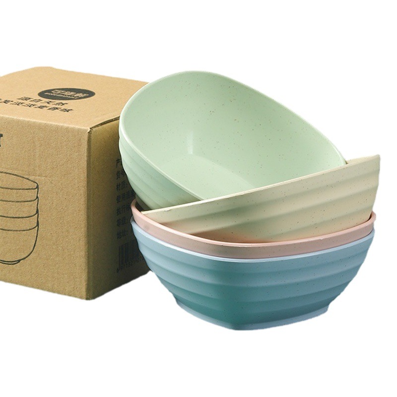 Tazón cuadrado de 5.5 pulgadas, juego de 4, tazón cuadrado para sopa de 500 ml color trigo, tazón para niños, irrompible, tazón para comer en el hogar, tazón para agua con azúcar