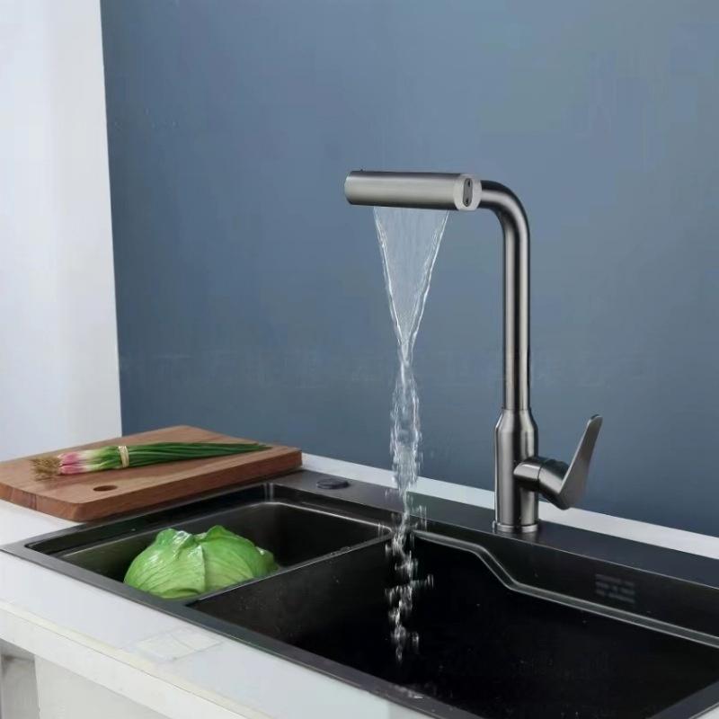 acero inoxidable cascada de lluvia volante cuatro velocidades caliente y frío tipo de cocina de extracción universal grifo telescópico giratorio fregadero lavabo de verduras image 4