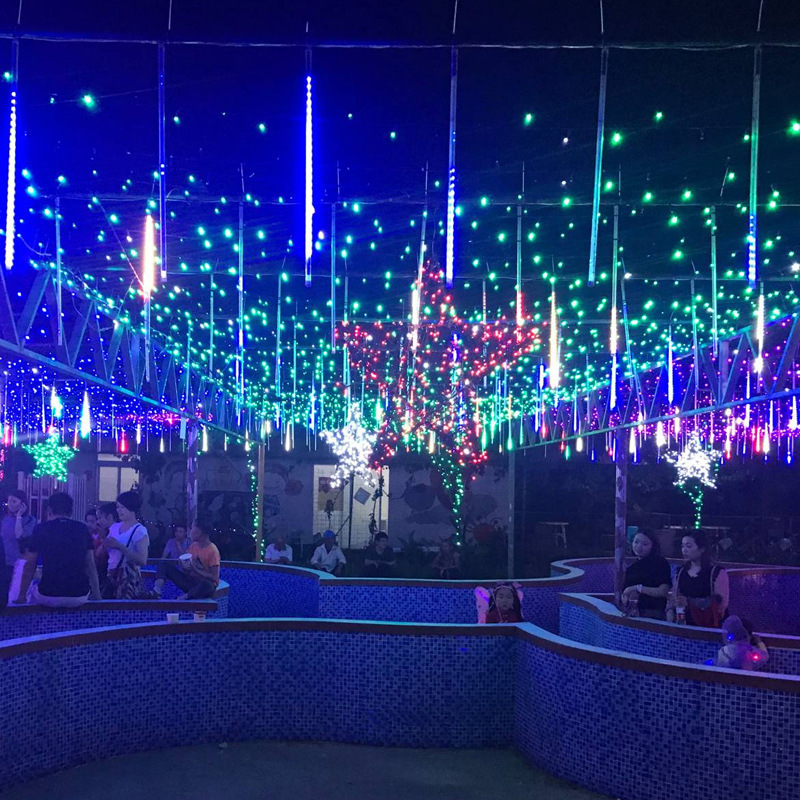 led meteorito lluvia lámpara string al aire libre impermeable iluminación solar ingeniería colgante árbol lámpara decorativa iluminación estrella