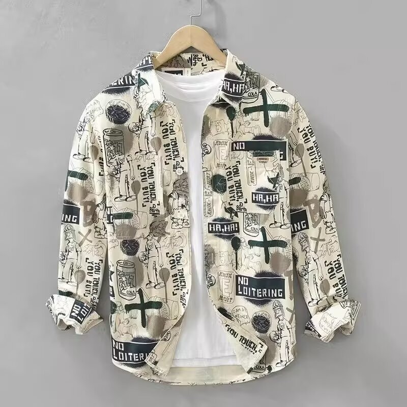 2025 Trendy Design Sense Long Sleeve Shirt Autumn New Printed Casual Shirt Loose Handsome Jacket