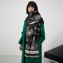 赵丽颖同款山水画仿羊绒围巾女办公室空调房加厚保暖长款潮流围脖