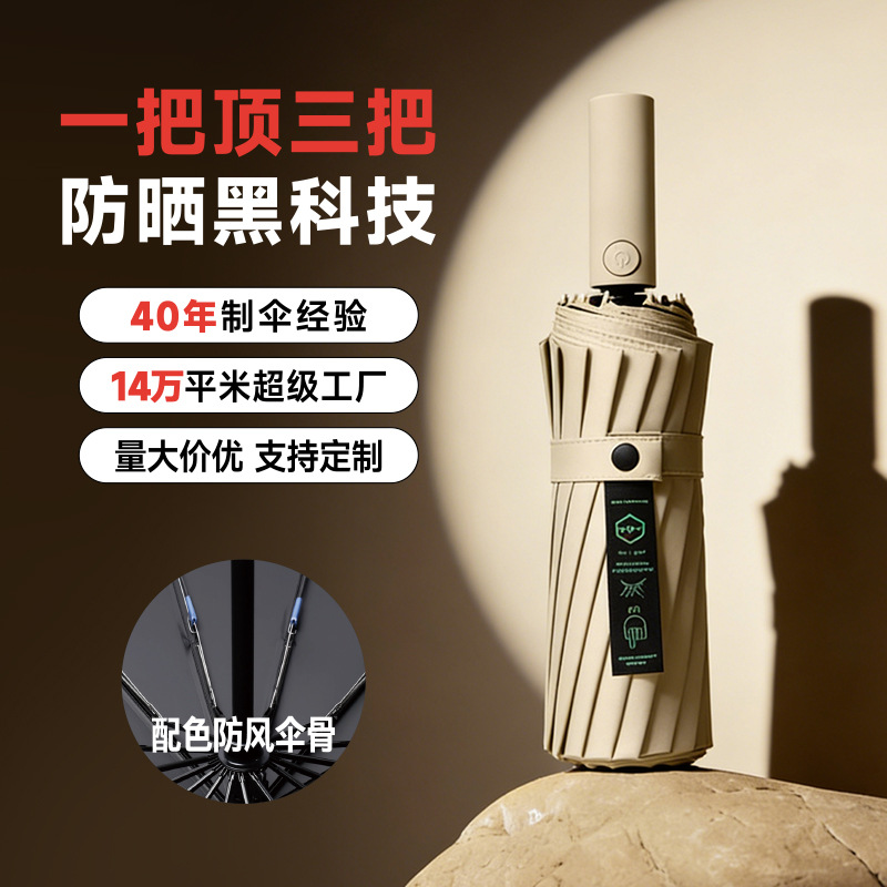 24 hueso paraguas totalmente automático reforzado y grueso fuerte resistente a la tormenta vinil sol y lluvia paraguas personalizados al por mayor