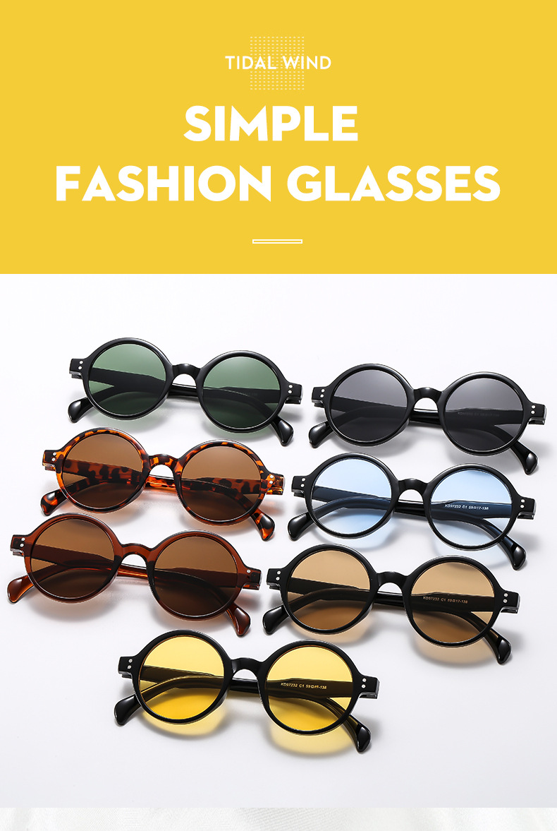 36g Weight Full Frame Glasses Structure Sunglasses Classification PC, UV400 Protection Lens Material Round Frame Glasses Style Travel, Street Occasion Solid Color Pattern All Seasons Season Unisex Gender Vintage Style, Simple Style Style Vintage Style Simple Style Solid Color PC UV400 Protection Round Frame Full Frame Women's Sunglasses 5
