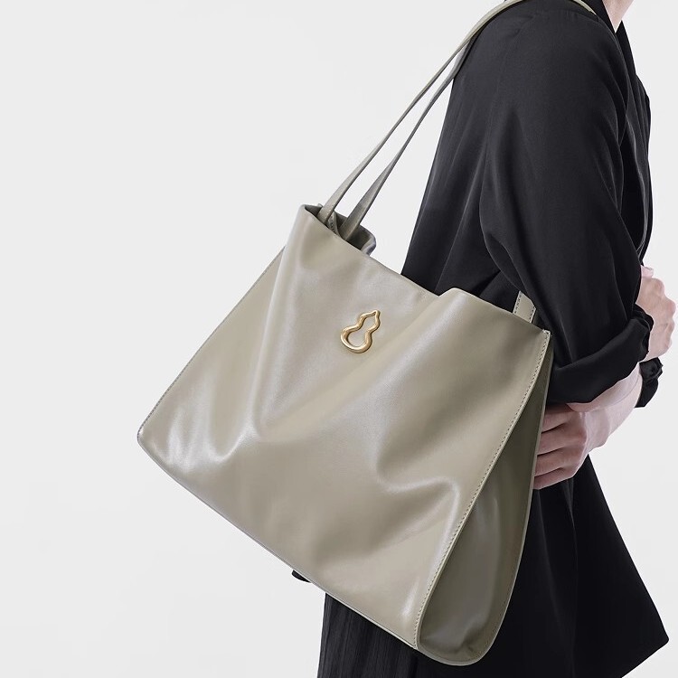 Bampo Banpo Fufu Square Bag First Layer Cowhide Single Shoulder Large Capacity Commuting Genuine Leather Gourd Tote Bag Women's Bag