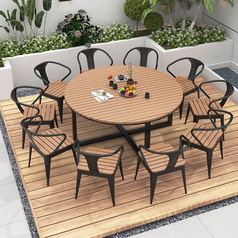 Outdoor Large Round Table Set for Courtyard Food Stalls, Anti-Corrosion and Waterproof, Open-Air Plaza Leisure Table, Simple Dining Table for Outdoor Use