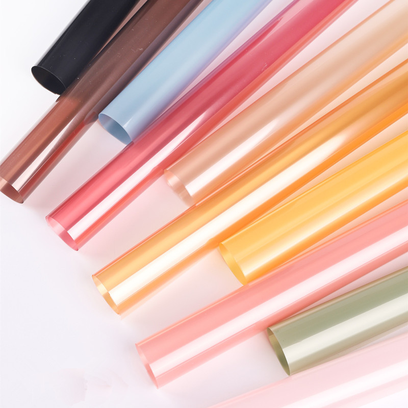 彩色玻璃纸opp果冻膜包花纸鲜花包装水晶纸防水半透包花材料批发