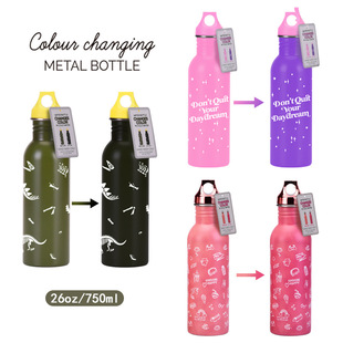 2025 new cross-border single-layer stainless steel sports water bottle temperature color change cup creative magic when cold color change