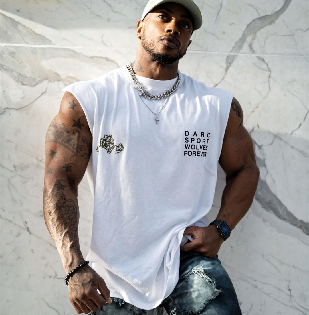 새로운 근육 피트니스 스포츠 조끼 남자의 유럽과 미국 같은 훈련 민소매 탑 느슨한 면 조끼 티셔츠