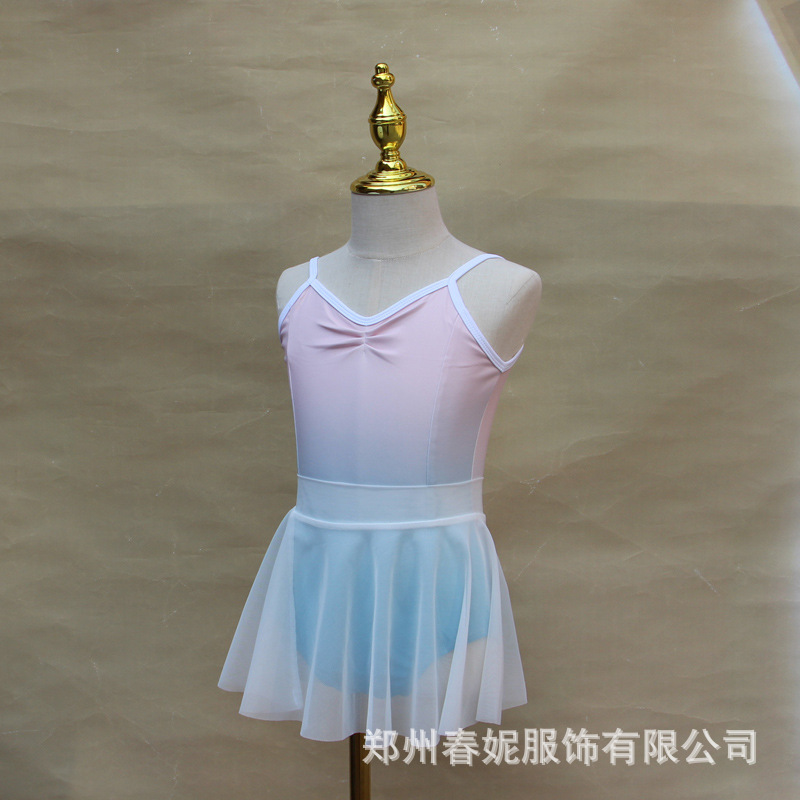 子供のダンス服の女の子のグラデーション色の夏のストラップの練習服の芸考級の連体服の中国のダンスの形の服|undefined