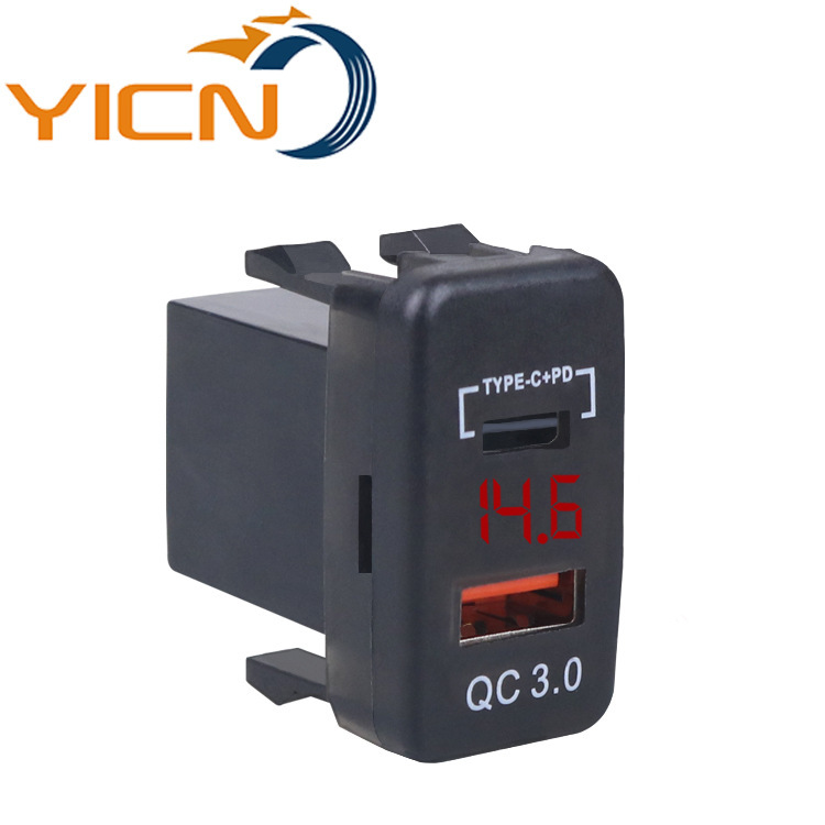 Car dedicated hole USB car charger TYPE-C interface qc3.0 modified mobile phone charger led digital display voltmeter