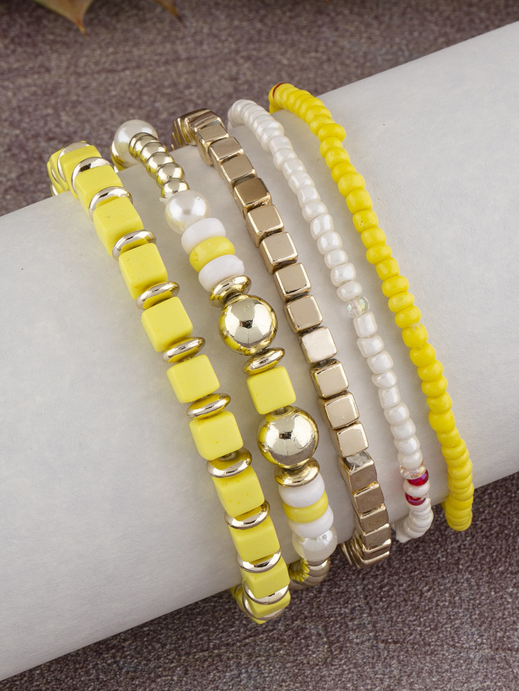 20g Weight Acrylic Pendant Material Bracelets Classification Alloy Chain Material 1 Set Quantity Holiday, Daily, Street Occasion Alloy Material Geometric Pattern Unisex Gender Beaded, Plating Design Retro Style Retro Geometric Alloy Beaded Bracelets Wholesale 23