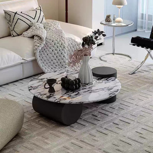 Frenchbao Coffee Table Marble Solid Wood Round Living Room Home 2025 New Accessible Luxury High-End Small Apartment
