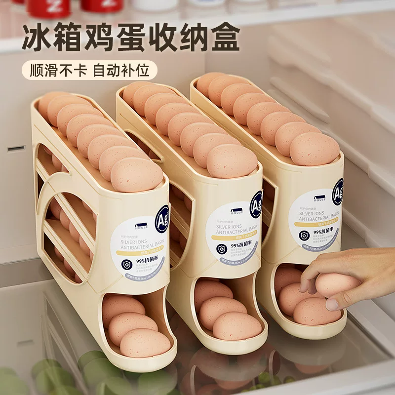 Refrigerator Egg Storage Box, Automatic Rolling, Multi-Layer Large Capacity, Plastic