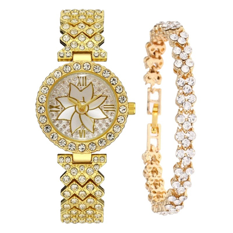 Wholesale Foreign Trade Hot-Selling Fashionable Starry Sky Bracelet Dial Watch with Flower Inlaid Diamonds for Women Quartz