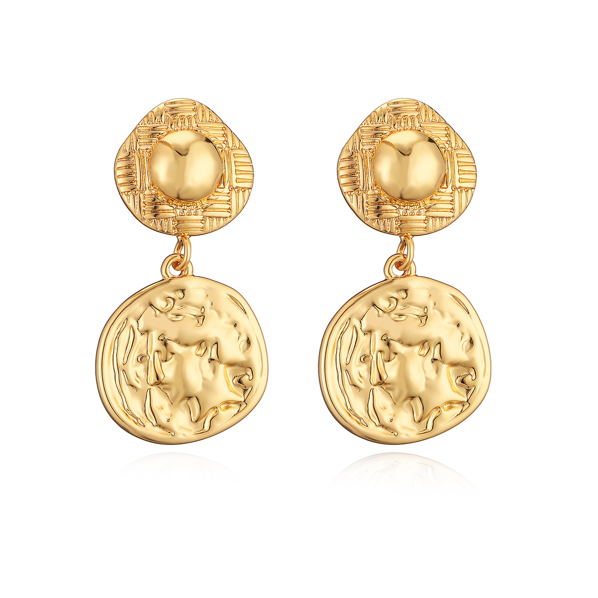 Pendientes geométricos de cobre bañado en oro vintage para mujer, estilo europeo y americano INS de nicho y personalidad versátil, nuevo