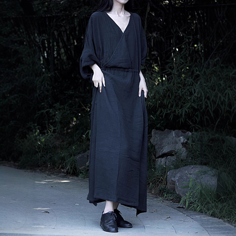 Self-Made Dark and Cool Style Retro Artistic Relaxed Loose Long Dress in 3 Colors with a Cool Vibe