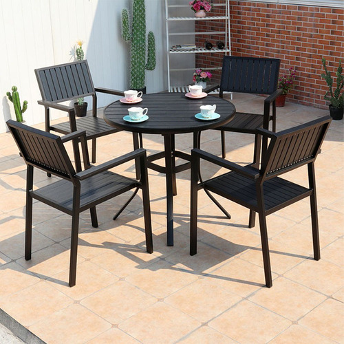 Outdoor WPC Table and Chairs Courtyard Antic Wood Outdoor Leisure Dining Table Garden Open Veranda Café Table and Chair Set