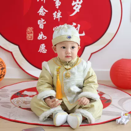 冬装男女宝周岁抓周唐装婴儿百天百岁中式礼服儿童新年过年拜年服