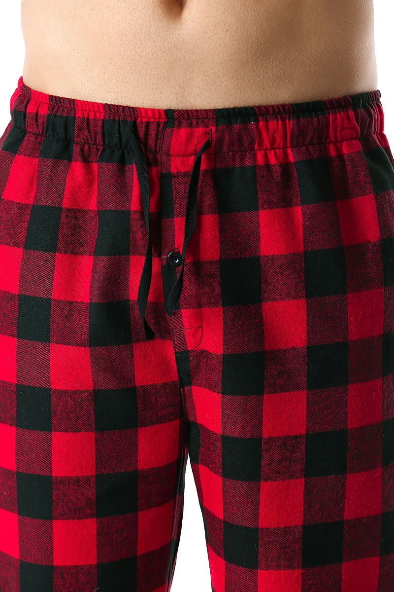 Men's Flannel Pajama Pants Casual Long Pants Cotton Plaid Straight Pants with Side Pockets Homewear_voghion.com
