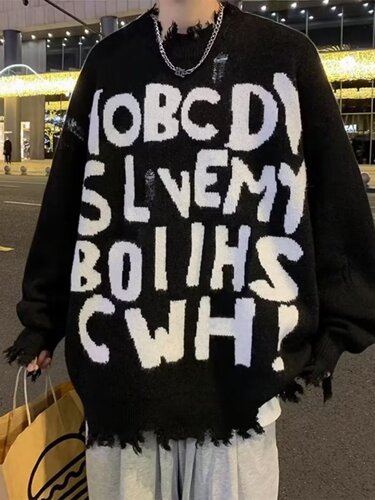 Round neck sweater for men, spring and autumn loose casual stylish versatile knit jacket with individual fashion turtleneck sweater