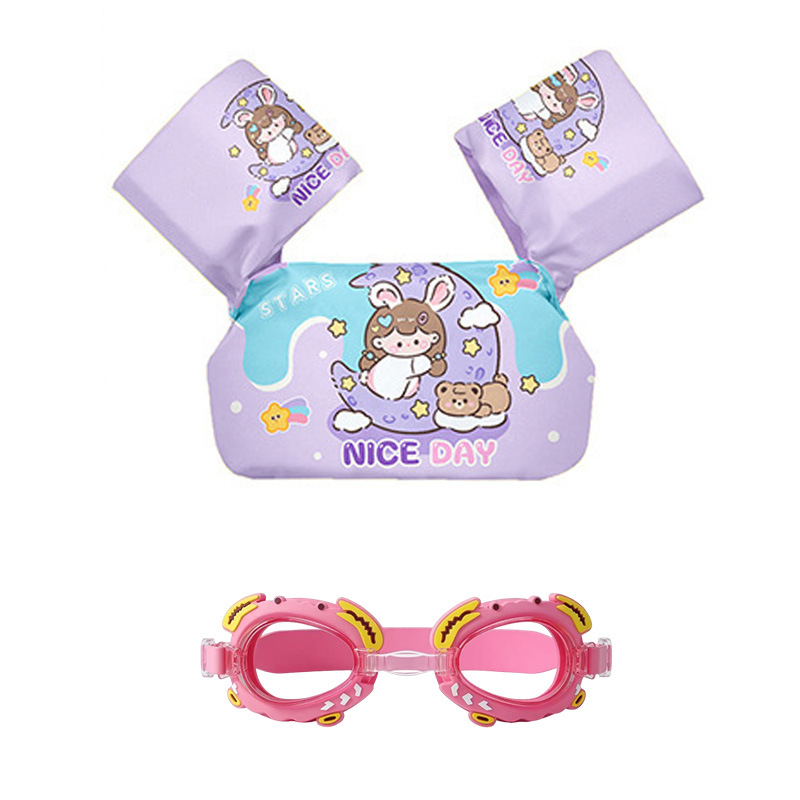 Chaleco flotante infantil de dibujos animados grueso chaleco de natación para niños combinación de gafas de natación pony image 24