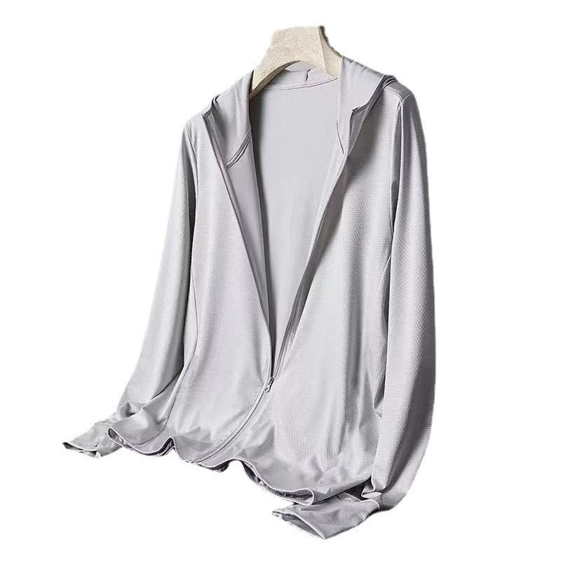Silk summer thin breathable cardigan with hood, travel jacket