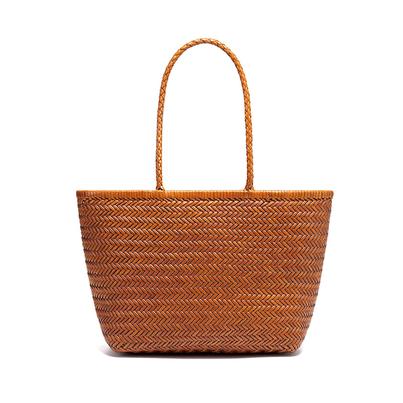 Influencer Style Genuine Leather Woven Basket Bag - Minimalist Large Capacity Versatile Shoulder Handheld Tote Bag For Women - Thumbnail 7