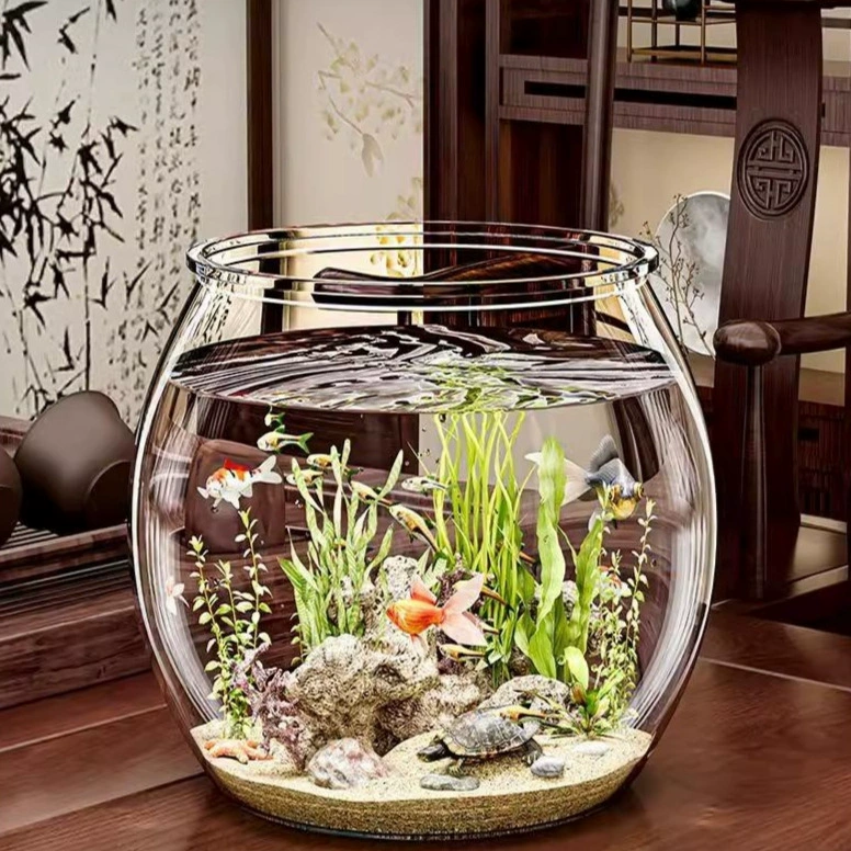 Круглый аквариум пластиковый цельный литой антипадений, устойчив к падениям и неповреждению, высокая проницаемость, имитация стекла для гостиной небольшой настольный экологический цилиндр