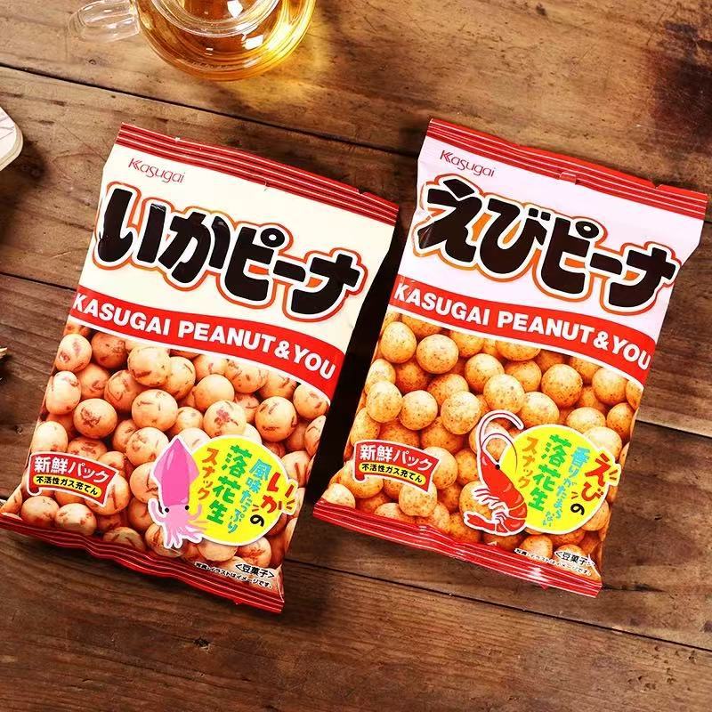 日本进口春日井花生豆脆皮鱼皮花生鱿鱼虾味原味花生仁零食批发
