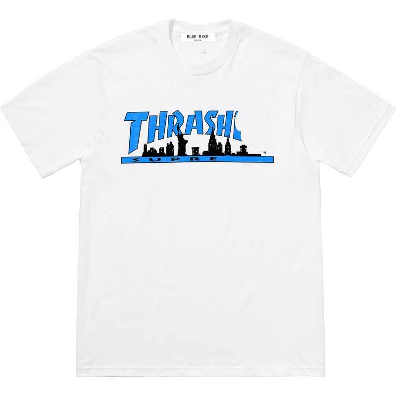 21FW Thrasher Skyline Tee flame co-branded City short-sleeved T-shirt for men and women couples fashion 21FW Thrasher Skyline Tee flame co-branded City short-sleeved T-shirt for men and women couples fashion