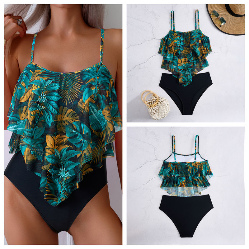 Dam bikini med hög midja och blommigt tryck med volanger_voghion.com