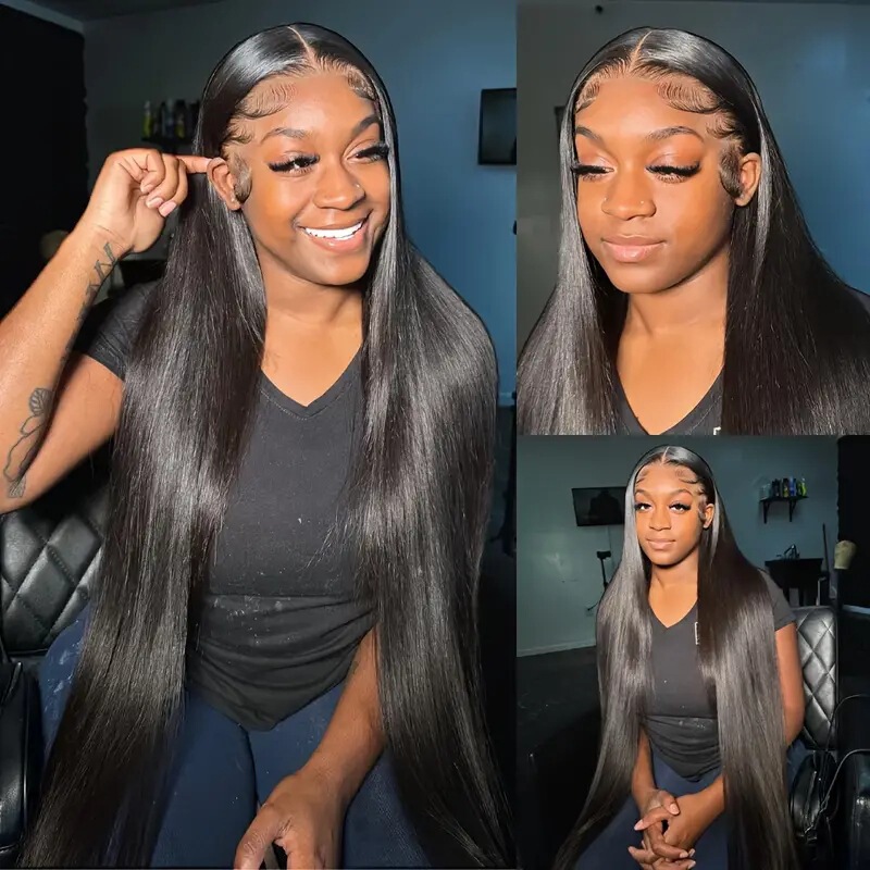 Straight Lace Frontal Wig European and American Front Lace Wig Women's Middle Black Long Straight Hair